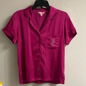 Juicy Couture 2pc Satin Short Sleeve & Shorts Sleepwear Set - Festival Fuchsia